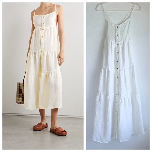 Anemos Dresses & Skirts - NWT Anemos The Flounce Tiered Linen and Cupro-Blend Midi Dress in White Size S